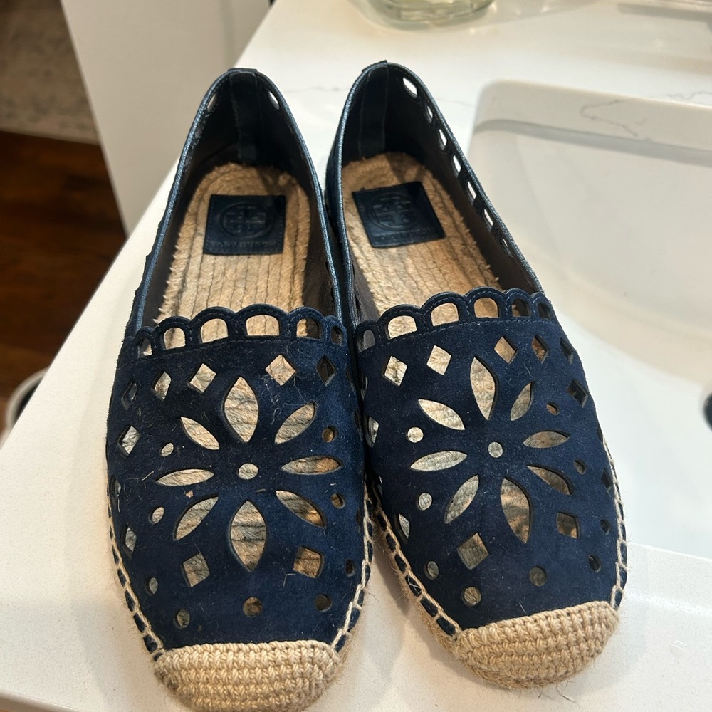 Tory Burch Navy Cut-Out Espadrilles